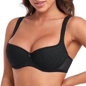 NWT HACI Sexy Balconette Bra Demi Half Cup Push Up Padded Underwire -Black- 38B